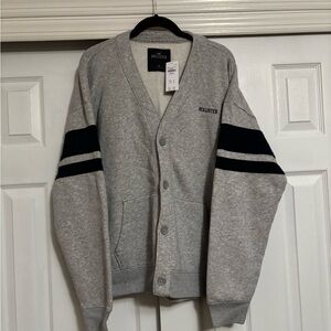 NWT Unisex Hollister Light Gray Cardigan with Navy Accents